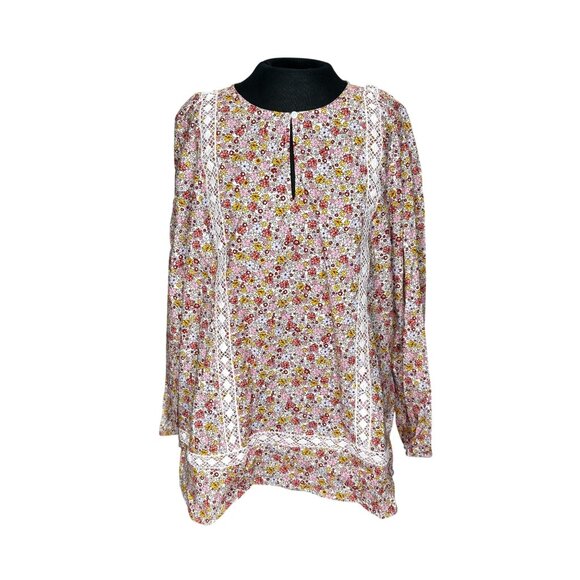 Lands End Womens Floral Print Cotton Blouse XL 18 - Picture 1 of 12